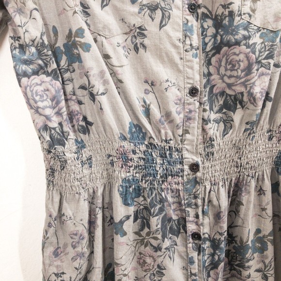 Natural Reflections Womens Floral Collared Shirt Size L Gray 100% Cotton - Picture 5 of 14